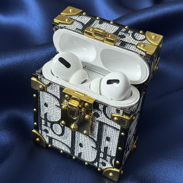 White wireless earbuds in a decorative