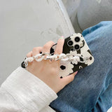 Luxury White Black Floral Chain Case