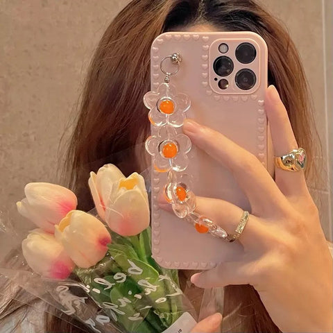 Premium Peach Floral Chain Case