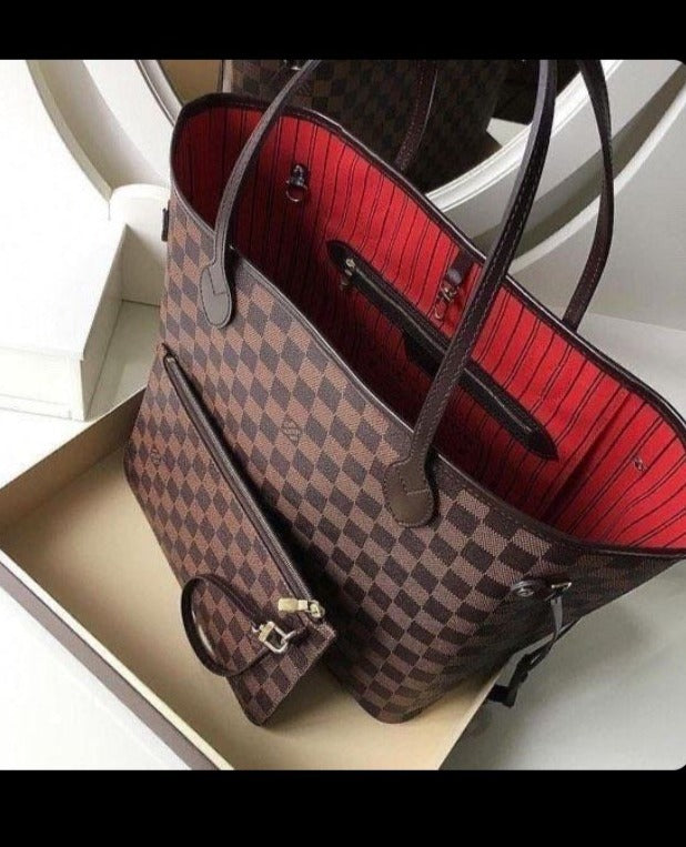 Luxury Neverful Check Brown Tote