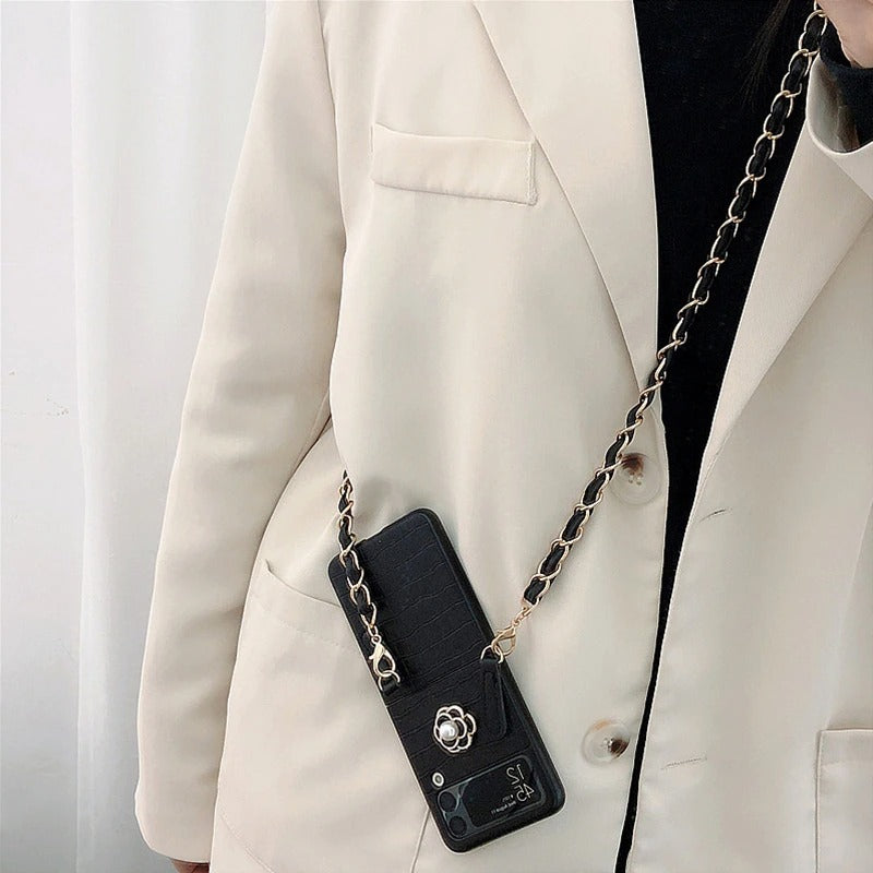 Black Leather Sling Samsung Flip Case