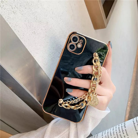 Combo Luxury Black Gold Chain Case With Airpods Case